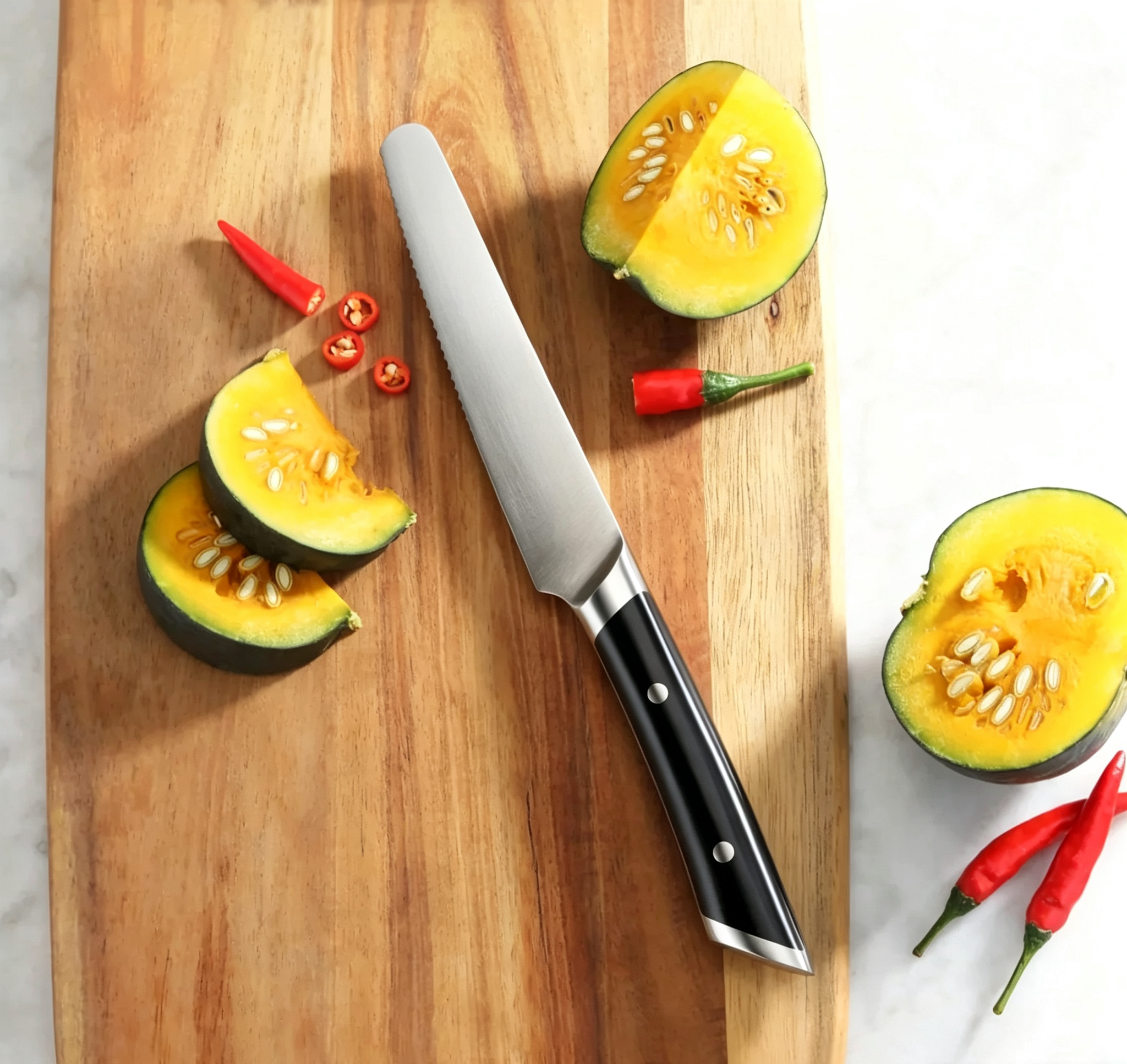 Couteau de cuisine à bout rond dentelé de 12,7 cm – Acier allemand