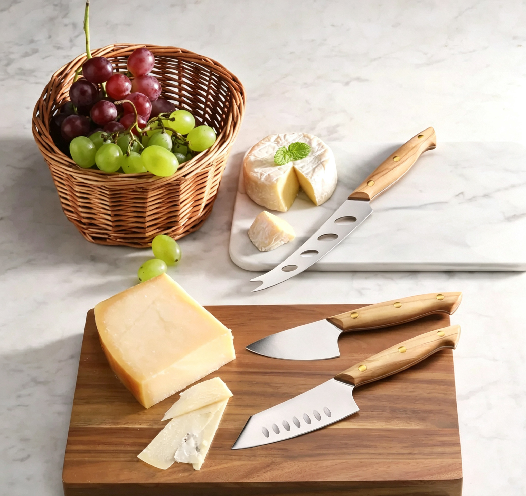 Ensemble de 3 couteaux à fromage en bois d'olivier
