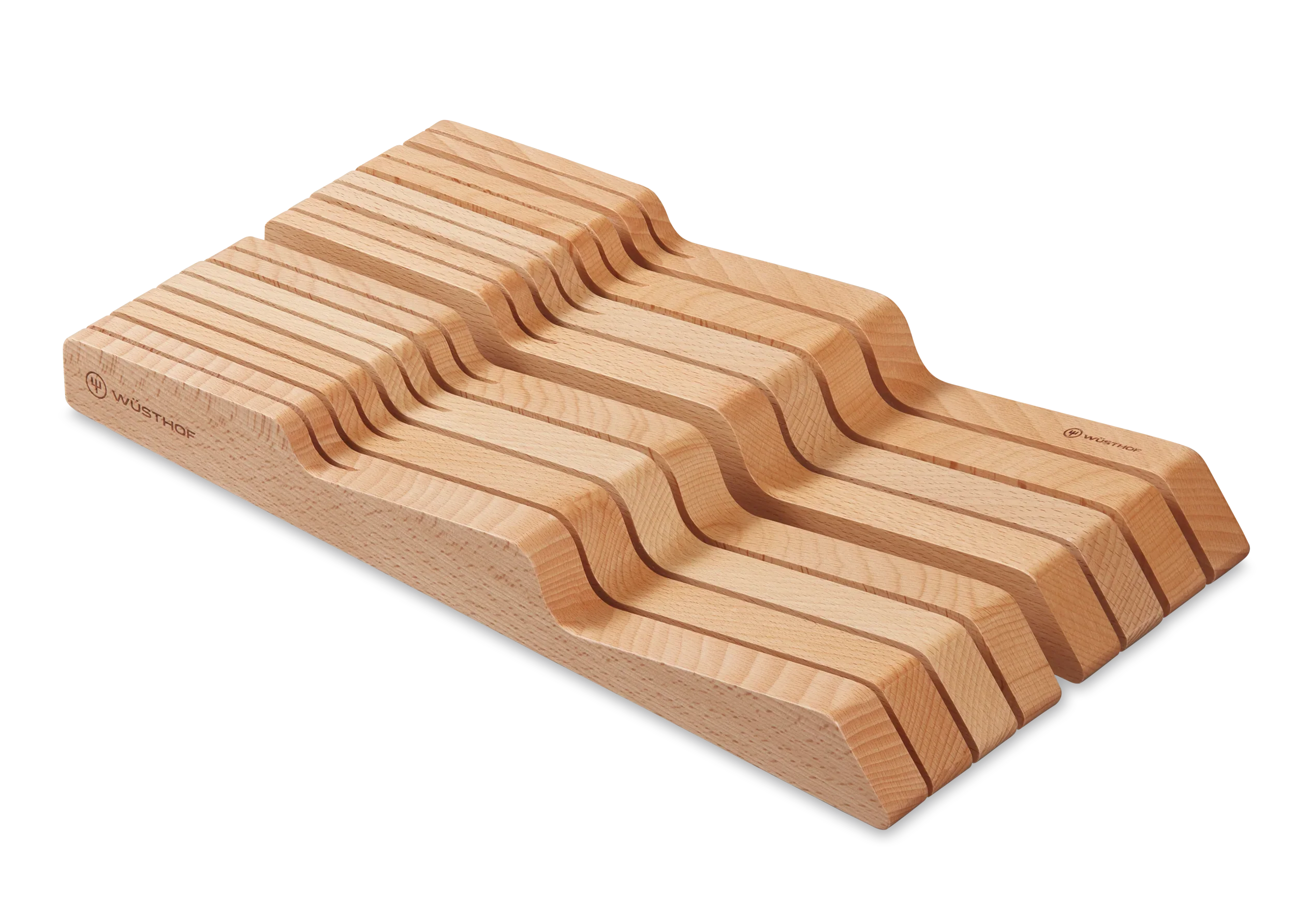 Range-couteaux 14 emplacements large en bois de hêtre pour tiroir