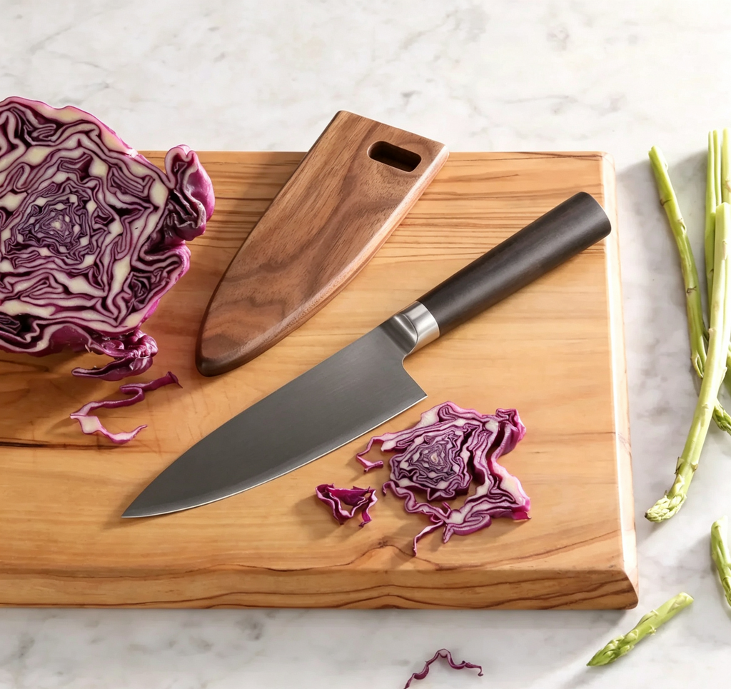 Couteau de Chef 6" avec Étui - Acier Damas (Manche en Bois Noir)