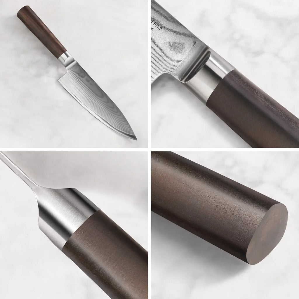 Couteau de Chef 6" avec Étui - Acier Damas (Manche en Bois Noir)
