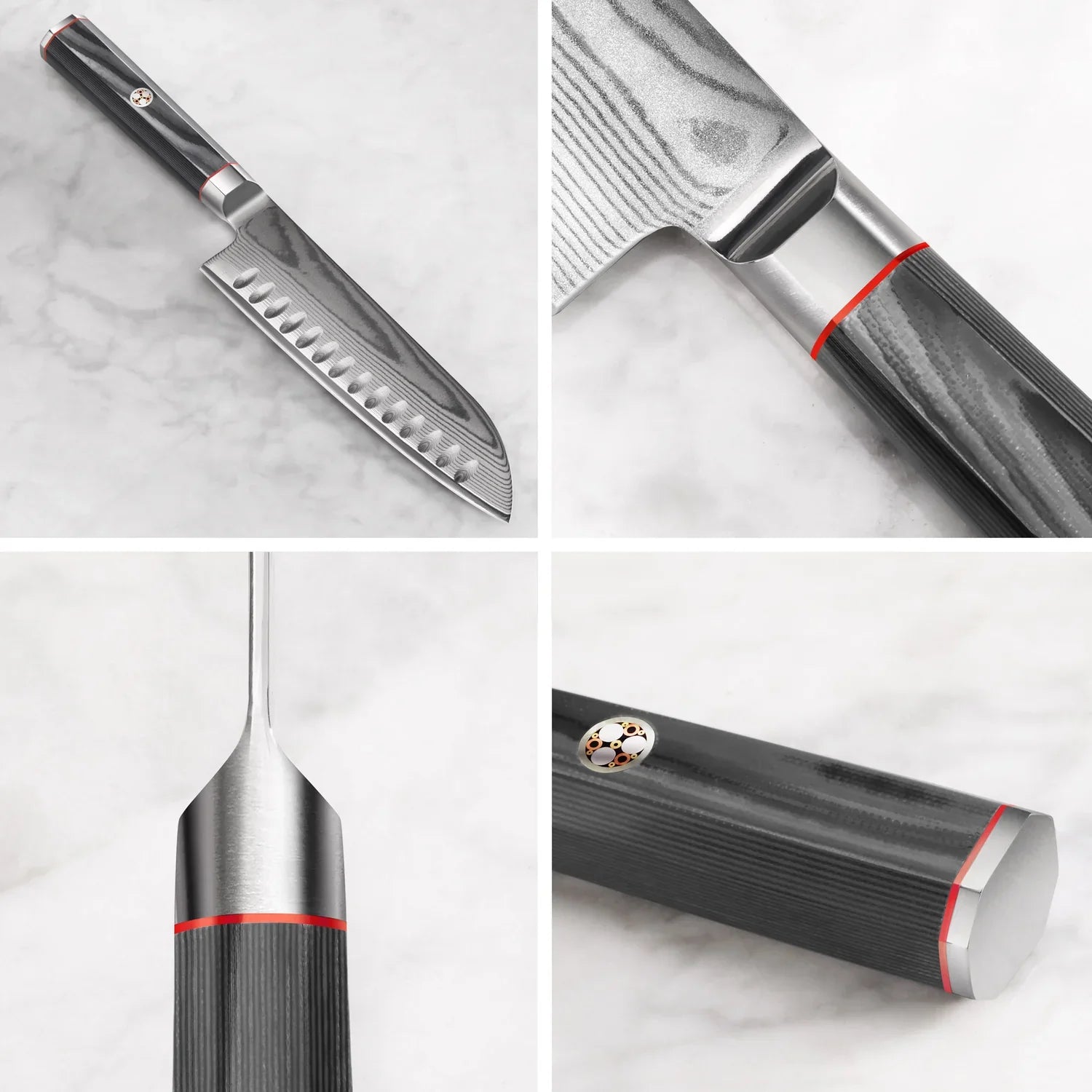 Couteau Santoku 7" avec étui – Acier de Damas gris