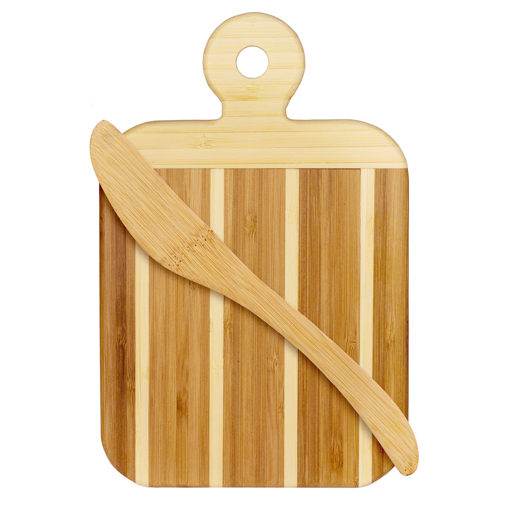 Planche de service rayée en bambou avec couteau à tartiner