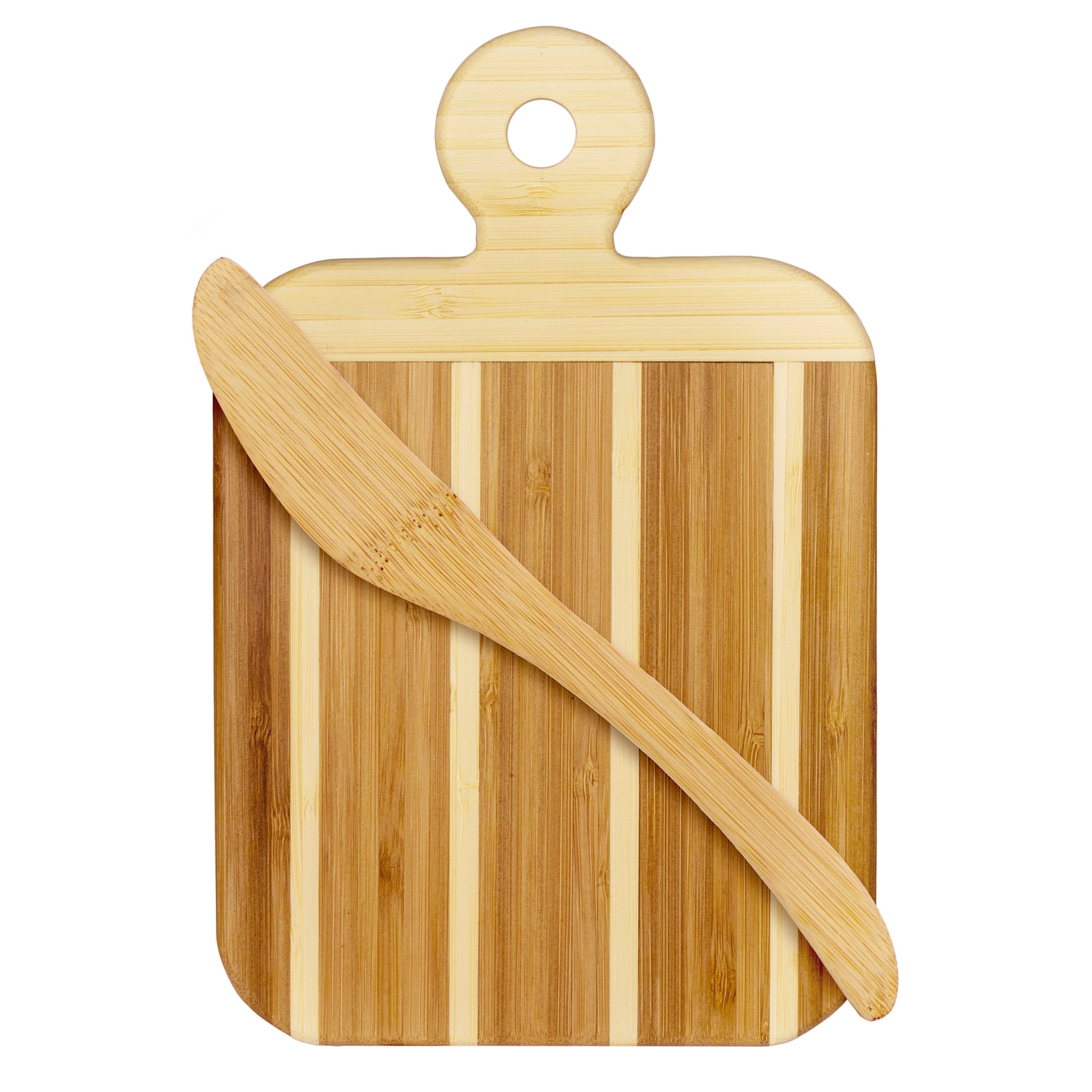 Planche de service rayée en bambou avec couteau à tartiner
