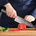 Couteau Santoku 7" avec étui – Acier de Damas gris