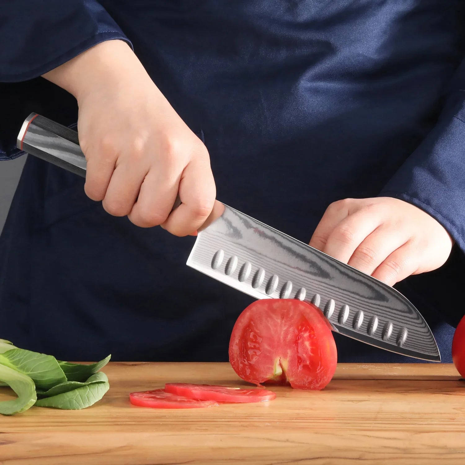 Couteau Santoku 7" avec étui – Acier de Damas gris