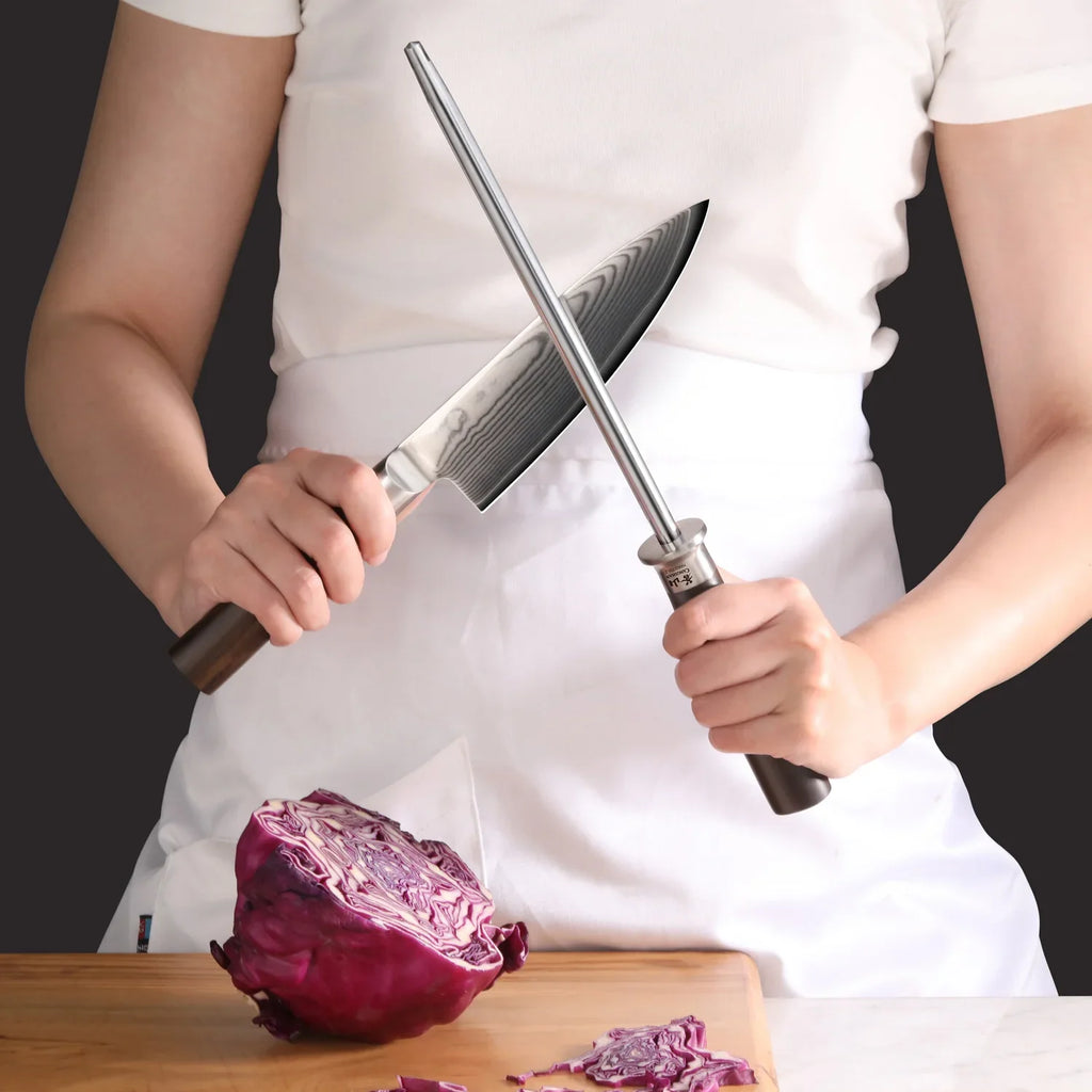 Couteau de Chef 6" avec Étui - Acier Damas (Manche en Bois Noir)
